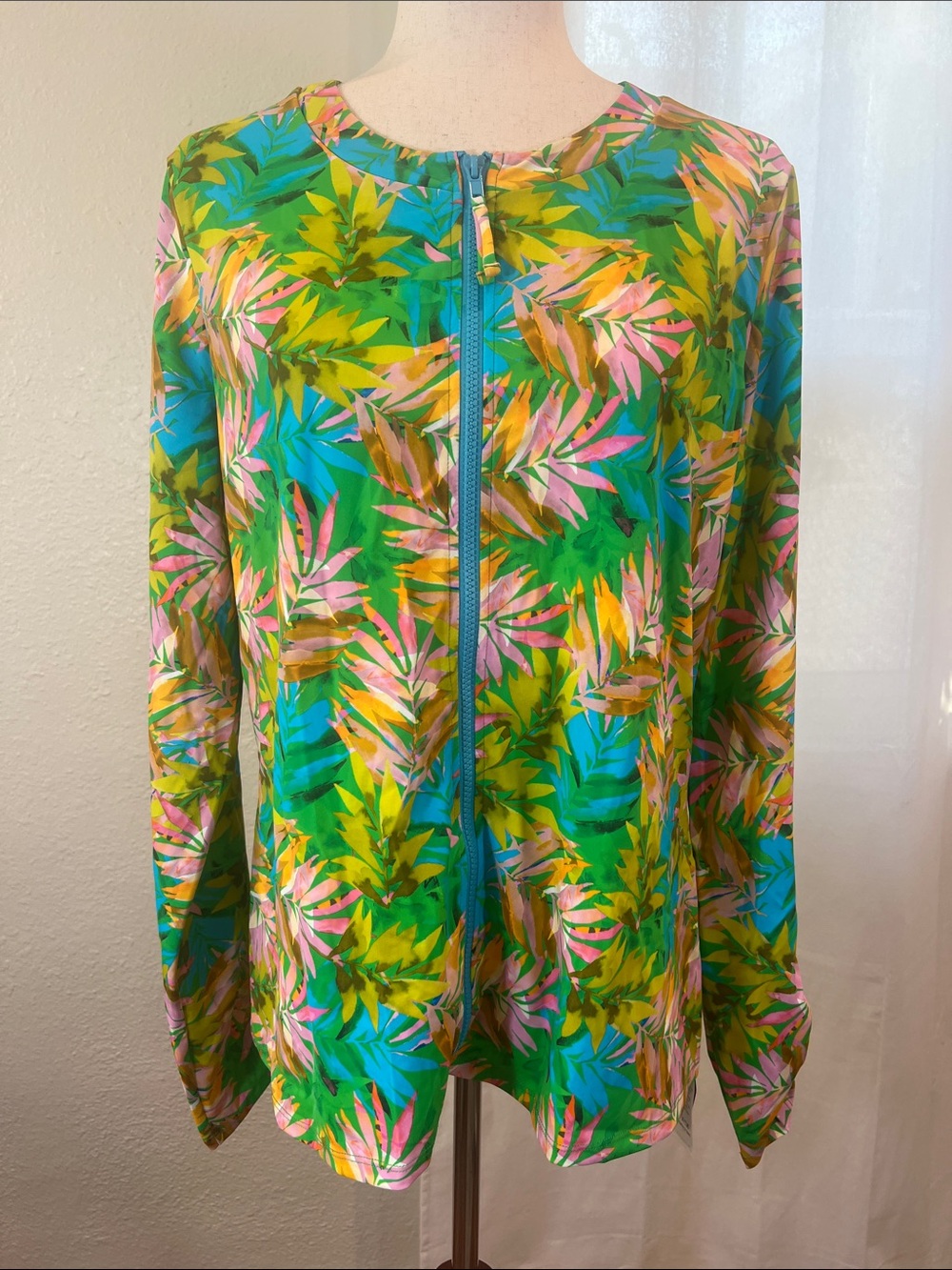 Kim Gravel x Swimsuits for All Tropical Print Zip-Front Swim Top. Sz 16. NWT
